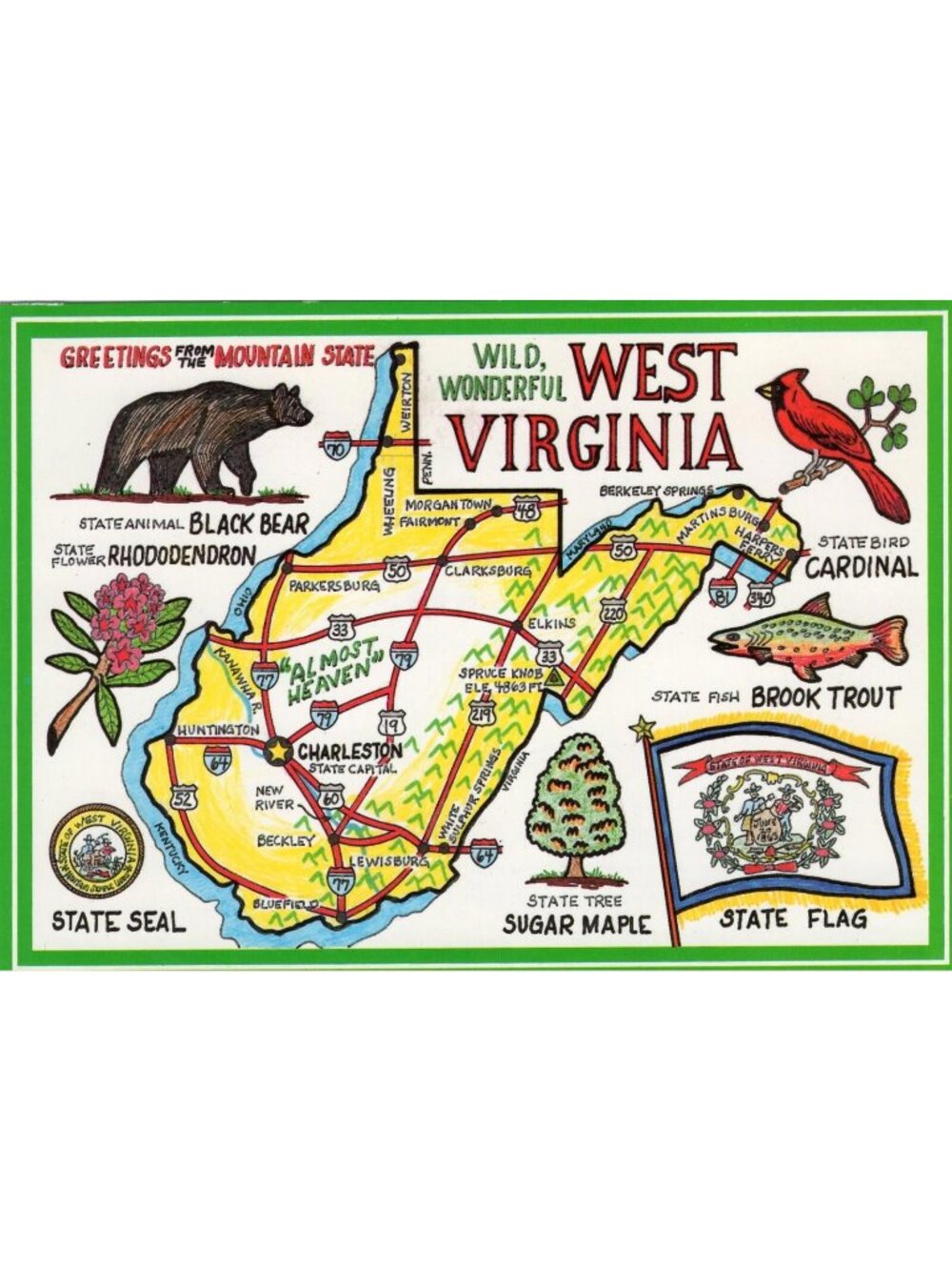 Vintage West Virginia Souvenir Postcard Wild Wonderful West Virginia Collection